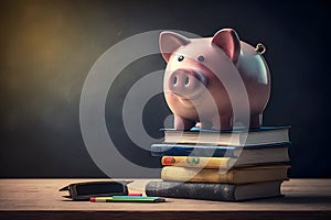 Pink piggy bank for saving education fund concept. Generative AI