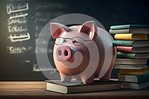 Pink piggy bank for saving education fund concept. Generative AI