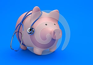 Pink Piggy Bank Stethoscope Blue Background