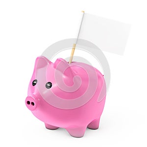 Pink Piggy Bank Style Money Box with Blank Flag for Your Text. 3