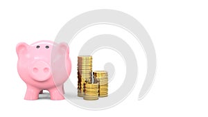 Pink piggy bank on white background