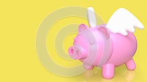 The Pink Piggy fly on yellow background for saving or banking concept 3d rendering