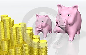 Pink piggy indicates a stack of coins