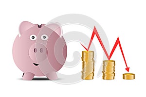Pink piggybank - losing money, illustration