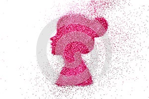 Pink pigment glitter shiny silhouette woman head on white background