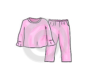Pink pijama for girl illustration with white background