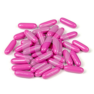 Pink Pills (Capsules) Isolated on White Background