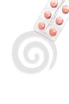 Pink Pills isolated on white background. Medical, healthcare, pharmaceuticals concept. Medical drugs pills