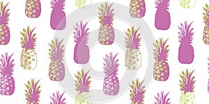 Pink Pineapple tropical summer pattern on white background floral style, seamless repeat vector pattern