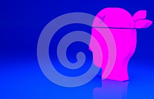 Pink Pirate captain icon isolated on blue background. Minimalism concept. 3d illustration 3D render