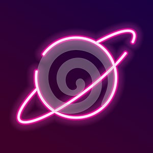 Pink planet neon icon for web