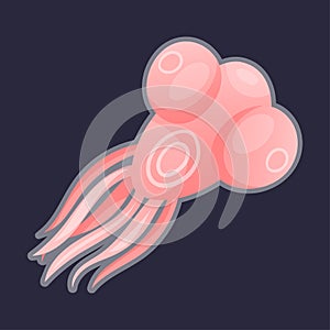 Pink Plankton as Water Organism with Tentacles Free Floating on Dark Background Vector Illustration