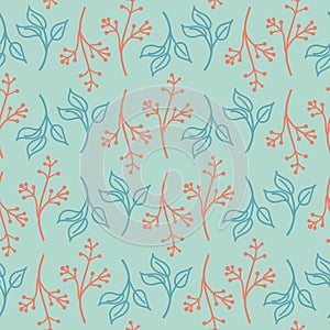 Pink plant on green mint seamless pattern for textile design and illustration