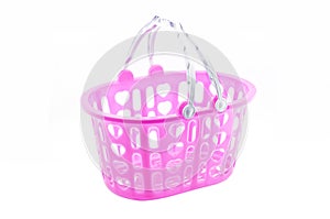 Pink plastic basket isolated.