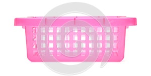 Pink plastic basket on white background