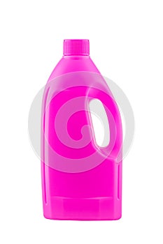 Pink plastic bleach bottle