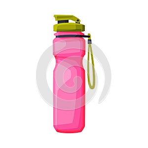 Pink Plastic Bottle, Fitness and Sports Equipment Vector Illustration on White Background