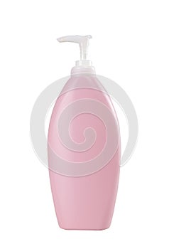 Pink Plastic Bottle pump Of Gel, Liquid Soap, Lotion, Cream, Shampoo on white background.Clipping path