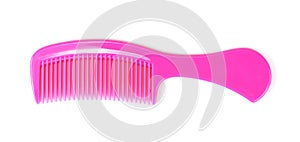 Pink plastic Hair comb isolated on white background