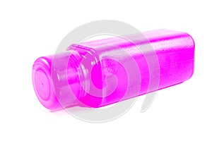 Pink plastic water bottle isolated on white