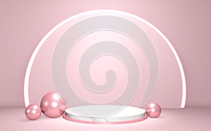 The Pink podium show in pink color background japanese style.3D rendering