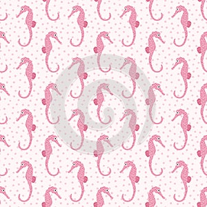 Pink Polka Dot Seahorses Seamless Pattern Background