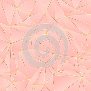 Pink polygon gradient and gold line background.
