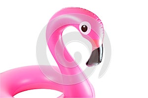 Pink pool. inflatable flamingo for summer beach isolated on white background. Pool float party.