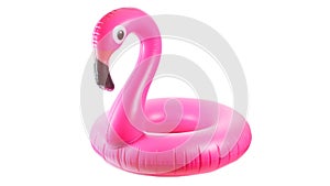 Pink pool. Inflatable flamingo for summer beach isolated on white background. Pool float party