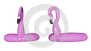 Pink pool. Inflatable flamingo for summer beach isolated on white background. Pool float party. 3d rendering.