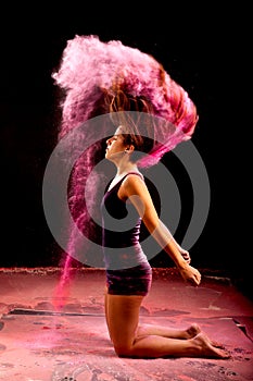 Pink powder dance pose