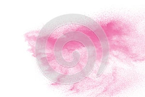 Pink powder explosion. Pink dust splash.