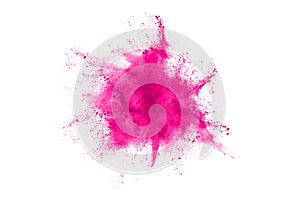 Pink powder explosion on white background.