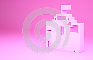 Pink Prado museum icon isolated on pink background. Madrid, Spain. Minimalism concept. 3d illustration 3D render