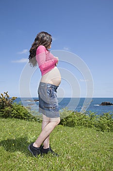 Pink pregnant showing paunch photo