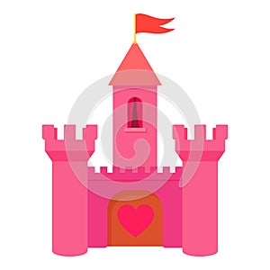 Pink princess castle icon, cartoon style