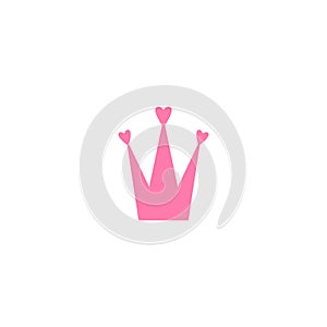 Pink princess crown with heart. Pink crown icon isolated on white. Royal, luxury, vip, first class sign. Winner award