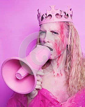 Pink princess with megaphone protested