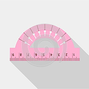 Pink protractor icon, flat style