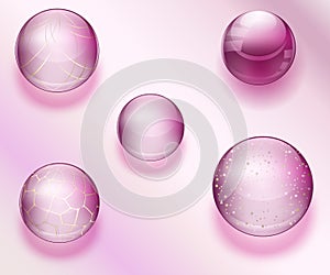 Pink and purple Blue water drops and pearls with transparent shining beads with ornament