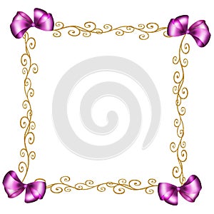 Pink purple bows gold swirls