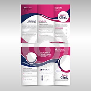 Pink purple circle business trifold Leaflet Brochure Flyer report template vector minimal flat design set, abstract three fold photo