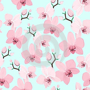 Pink purple exotic orchid flower seamless pattern