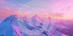 Pink and Purple Mountain Range Scenic Winter Sunset Panorama