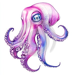 Pink Purple Octopus Watercolor Illustration, Cephalopod Art, Ocean Creature, Marine Life Octopus, Watercolor photo