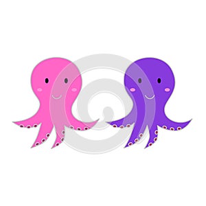 Pink Purple Smiling Octopuses on White photo
