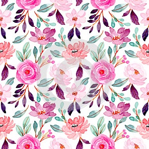 pink purple watercolor floral seamless pattern