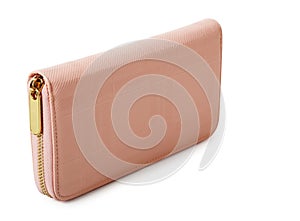 Pink purse woman isolated on white with clipping path.