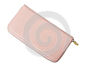 Pink purse woman isolated on white with clipping path.