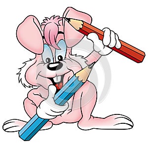 Pink rabbit and crayons